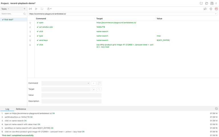 Selenium IDE’s window